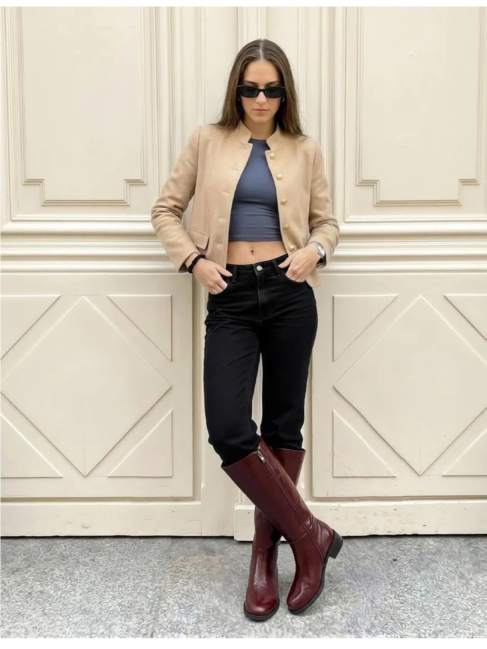 Women's Tall Leather Riding Boots - Burgundy (nwob)